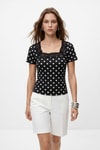 Bluz-Siyah Kare Yaka Dantel Detaylı Puantiyeli Crop Bluz 089-rulem