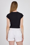 Bluz-Siyah Omuz Boncuk Detaylı Slim Fit Crop Tişört 9208M-rulem