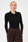 Bluz-Siyah Polo Yaka Düğmeli Uzun Kollu Bluz 8222A-rulem