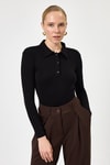 Bluz-Siyah Polo Yaka Düğmeli Uzun Kollu Bluz 8222A-rulem