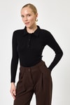 Bluz-Siyah Polo Yaka Düğmeli Uzun Kollu Bluz 8222A-rulem
