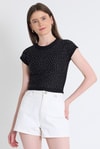 Bluz-Siyah Taş Detaylı Slim Fit Crop Tişört 9207M-rulem