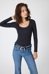 Bluz-Siyah U Yaka Slim Fit Bluz 2434-rulem