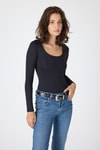 Bluz-Siyah U Yaka Slim Fit Bluz 2434-rulem