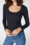 Bluz-Siyah U Yaka Slim Fit Bluz 2434-rulem