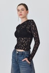 Bluz-Siyah Uzun Kollu Dantel Bluz 6871-rulem