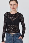 Bluz-Siyah Uzun Kollu Dantel Bluz 6871-rulem