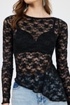 Bluz-Siyah Uzun Kollu Transparan Dantel Bluz 13288-rulem
