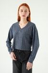 Bluz-V Yaka Bluz 8259A İndigo -rulem