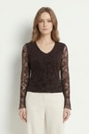 Bluz-V Yaka İspanyol Kol Dantelli Bluz 8518A Kahve -rulem