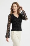 Bluz-V Yaka İspanyol Kol Dantelli Bluz 8518A Siyah -rulem