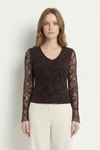 Bluz-V Yaka İspanyol Kol Dantelli Bluz 8518A Kahve -rulem