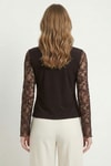 Bluz-V Yaka İspanyol Kol Dantelli Bluz 8518A Kahve -rulem