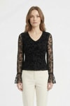 Bluz-V Yaka İspanyol Kol Dantelli Bluz 8518A Siyah -rulem