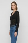 Bluz-V Yaka Transparan Bluz 0418 Siyah -rulem