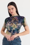 Bluz-Yeşil Desenli Büzgülü Sandy Bluz 12303-rulem