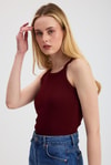 Bordo -1121 Sıfır Kol Fitilli Halter Yaka Basic Atlet
