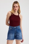 Bordo -1121 Sıfır Kol Fitilli Halter Yaka Basic Atlet