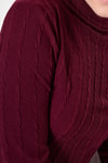 Bordo Ajurlu Örgü Desenli Dik Yaka Kadın Bluz 2289