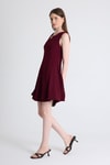 Bordo Aksesuar Detaylı Kolsuz Mini Elbise 2238