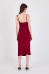 Bordo Askılı Yırtmaçlı Drape Detaylı Dokuma Elbise 21003