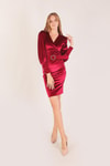Bordo Bel Kemerli Balon Kol Elbise 1110