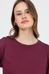 Bordo Bisiklet Yaka %100 Pamuk Relaxed Fit Tişört 2142M