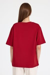 Bordo Bisiklet Yaka Yazı Baskılı Oversize Tişört 5832