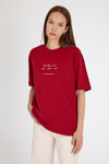 Bordo Bisiklet Yaka Yazı Baskılı Oversize Tişört 5832