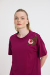 Bordo Çiçek Nakışlı Tişört 2150-21M