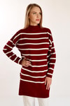 Bordo Çizgili Balıkçı Yaka Tunik 5415
