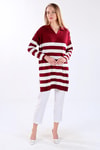Bordo Çizgili Fitilli Triko Tunik 5335