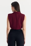 Bordo Crop Vatkalı Tek Düğme Cep Detay Yelek 6929
