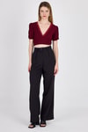 Bordo Dantel Detaylı Bürümcük Kumaş Crop Bluz 2231