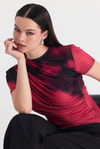 Bordo Desenli Büzgülü Sandy Bluz 12303