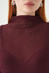 Bordo Dik Yaka Uzun Kol Bluz 251131
