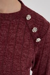 Bordo Düğme Detaylı Çizgili Triko Tunik 8132A
