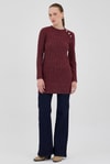 Bordo Düğme Detaylı Çizgili Triko Tunik 8132A