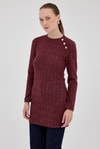 Bordo Düğme Detaylı Çizgili Triko Tunik 8132A