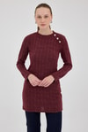 Bordo Düğme Detaylı Çizgili Triko Tunik 8132A