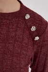 Bordo Düğme Detaylı Çizgili Triko Tunik 8132A