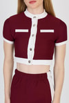 Bordo Düğmeli Crop Bluz & Şeritli Palazzo Pantolon Takım 2214