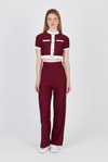 Bordo Düğmeli Crop Bluz & Şeritli Palazzo Pantolon Takım 2214