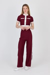Bordo Düğmeli Crop Bluz & Şeritli Palazzo Pantolon Takım 2214