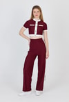 Bordo Düğmeli Crop Bluz & Şeritli Palazzo Pantolon Takım 2214