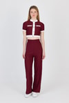 Bordo Düğmeli Crop Bluz & Şeritli Palazzo Pantolon Takım 2214
