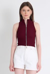 Bordo Fermuar Detaylı Kolsuz Crop Bluz 2226