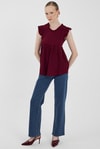 Bordo Fırfır Kol Detaylı Bluz 8053A