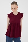 Bordo Fırfır Kol Detaylı Bluz 8053A