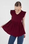 Bordo Fırfır Kol Detaylı Bluz 8053A